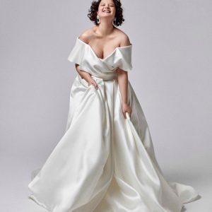 off the shoulder wedding dress plus size