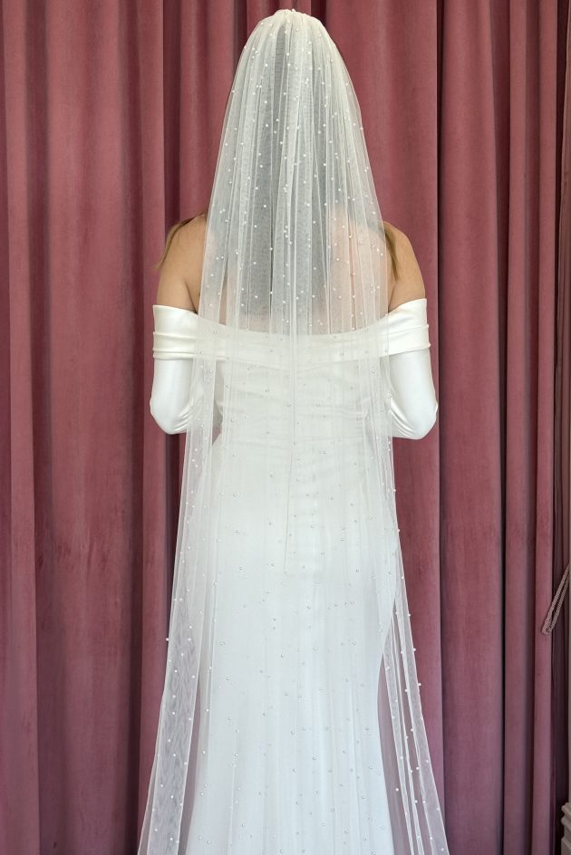 Heavily Decorated Scattered Pearl Veil - Wedding Dresses & Gowns Auckland - IMG 9838