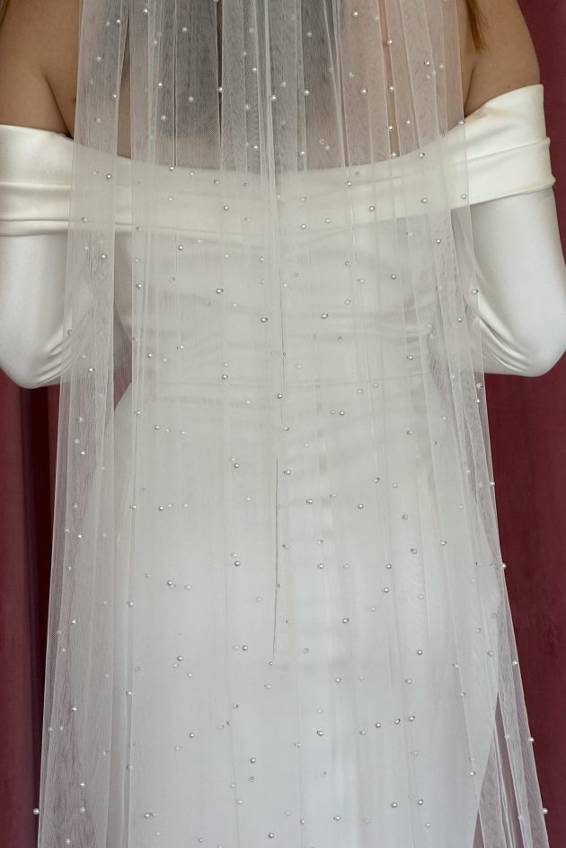 Heavily Decorated Scattered Pearl Veil - Wedding Dresses & Gowns Auckland - IMG 9839 1