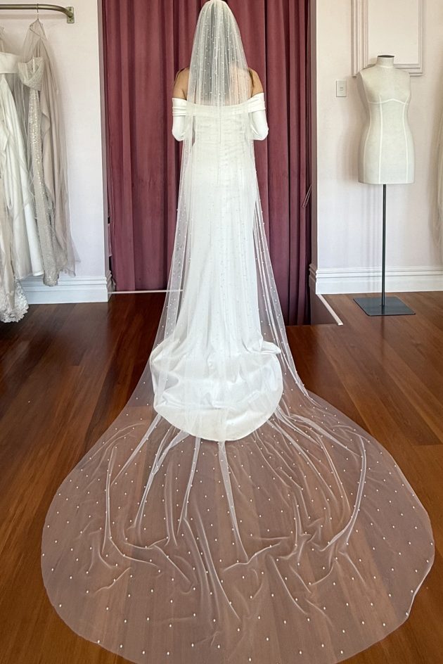 Heavily Decorated Scattered Pearl Veil - Wedding Dresses & Gowns Auckland - IMG 9840 1